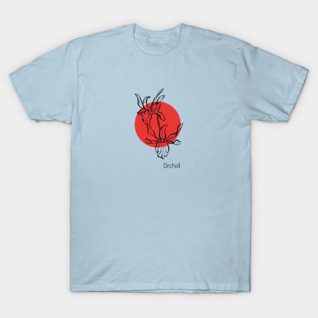 Orchid on red circle T-Shirt by Art by Taya 